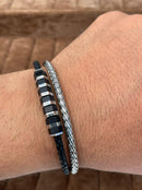Lauren Bracelet Multi-Strand Silver-Tone Steel and Leather Bracelet