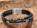 Lauren Bracelet Multi-Strand Silver-Tone Steel and Leather Bracelet