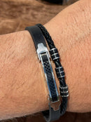 Lauren Bracelet Multi-Strand Silver-Tone Steel and Leather Bracelet