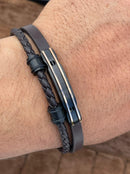 Lauren Bracelet Multi-Strand Silver-Tone Steel and Leather Bracelet