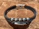 Lauren Bracelet Multi-Strand Silver-Tone Steel and Leather Bracelet