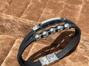 Lauren Bracelet Multi-Strand Silver-Tone Steel and Leather Bracelet