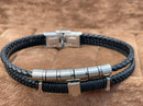 Lauren Bracelet Multi-Strand Silver-Tone Steel and Leather Bracelet