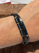 Lauren Bracelet Multi-Strand Silver-Tone Steel and Leather Bracelet
