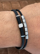 Lauren Bracelet Multi-Strand Silver-Tone Steel and Leather Bracelet