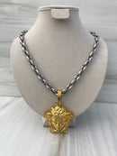 Grande Full Grey Silver colo Necklaces with gold color medusa