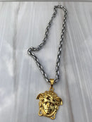 Grande Full Grey Silver colo Necklaces with gold color medusa