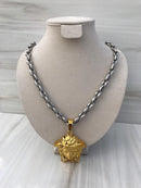 Grande Full Grey Silver colo Necklaces with gold color medusa