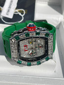 Best Replica  Richard Mille Iced Out  on Green with Silver Case