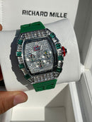 Best Replica  Richard Mille Iced Out  on Green with Silver Case