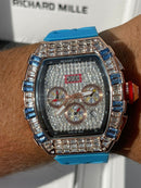 Best Replica Richard Mille Iced Out  on Blue with Rose&gold case