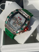 Best Replica  Richard Mille Iced Out  on Green with Rose&gold case