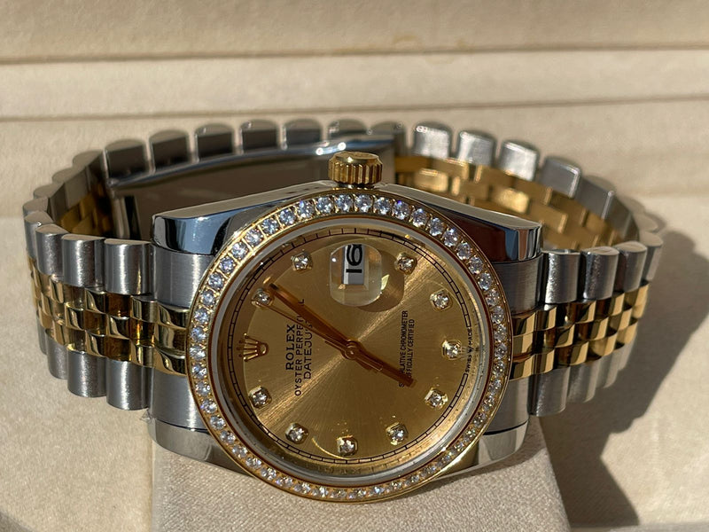 Best Replica Lady’s Rolex Datejust Iced Out with Gold Dial