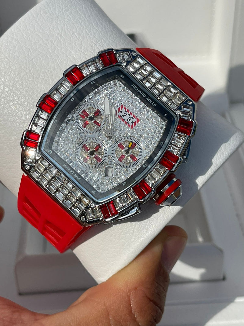 Best Replica  Richard Mille Iced Out  on Red