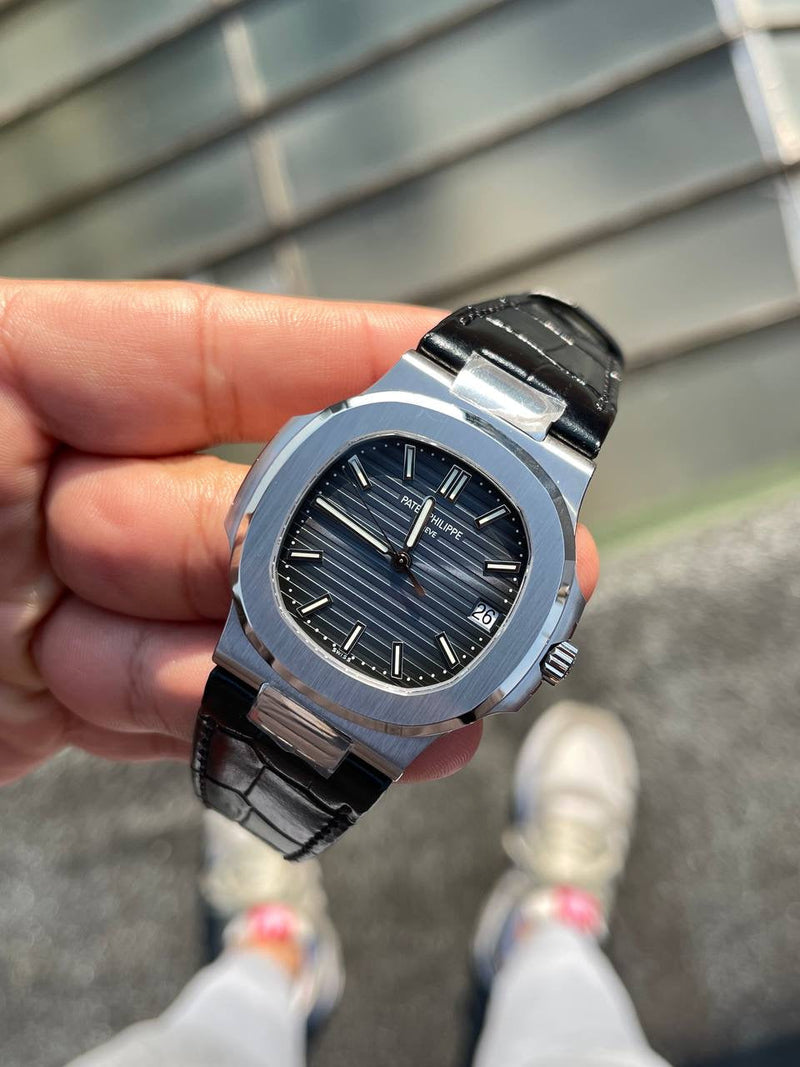 Best Replica Patek Philippe Nautilius Black Leather  Super clone