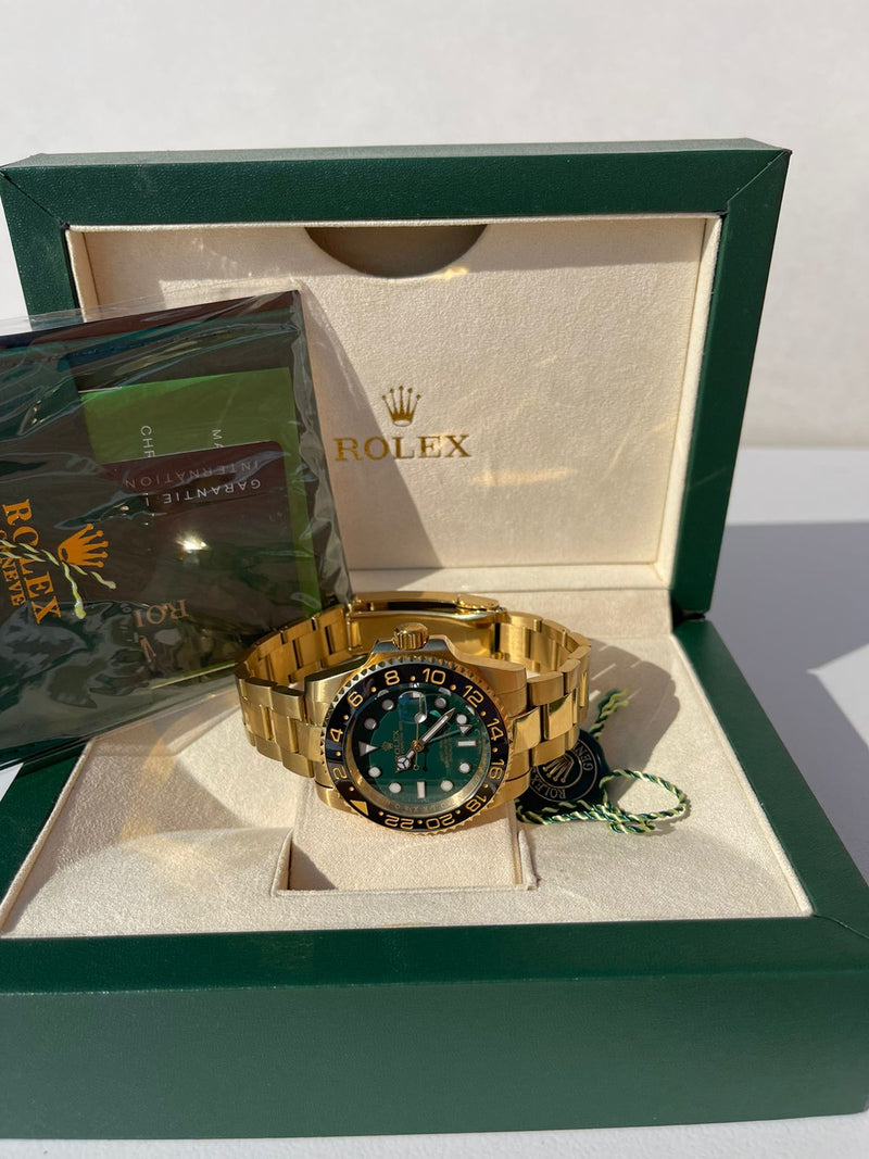 Best Replica Rolex GMT Master ll Yellow Gold With Green Dial