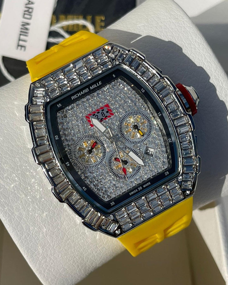 Best Replica  Richard Mille Iced Out  on Yellow