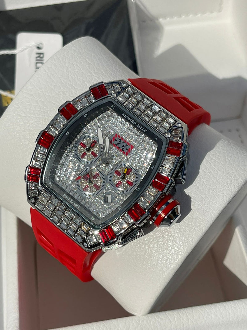 Best Replica  Richard Mille Iced Out  on Red