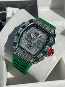 Best Replica  Richard Mille Iced Out  on Green with Silver Case