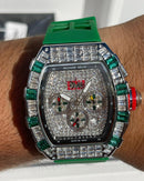Best Replica  Richard Mille Iced Out  on Green with Silver Case
