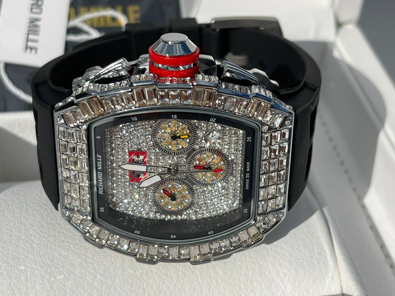 Best Replica Richard Mille Iced Out  on Black with Rose&gold case