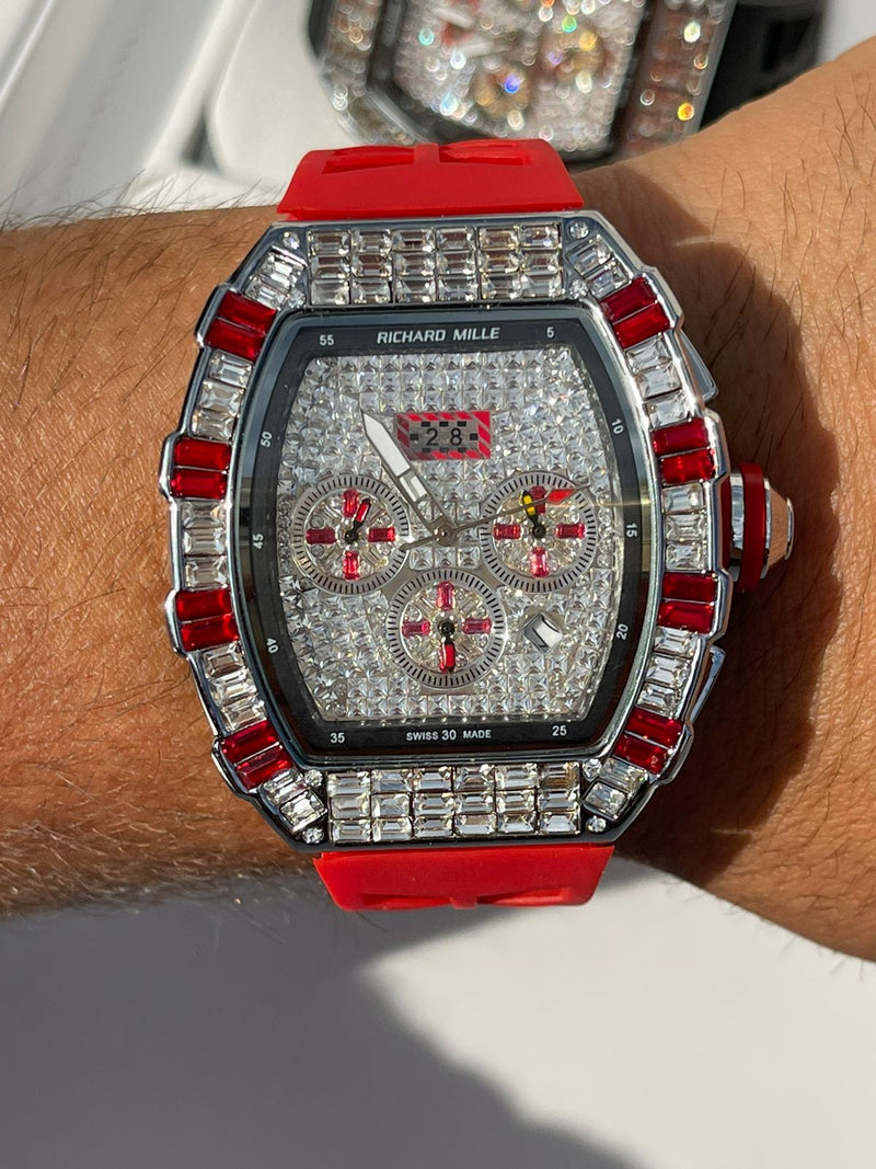 Best Replica  Richard Mille Iced Out  on Red
