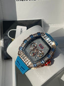 Best Replica Richard Mille Iced Out  on Blue with Rose&gold case