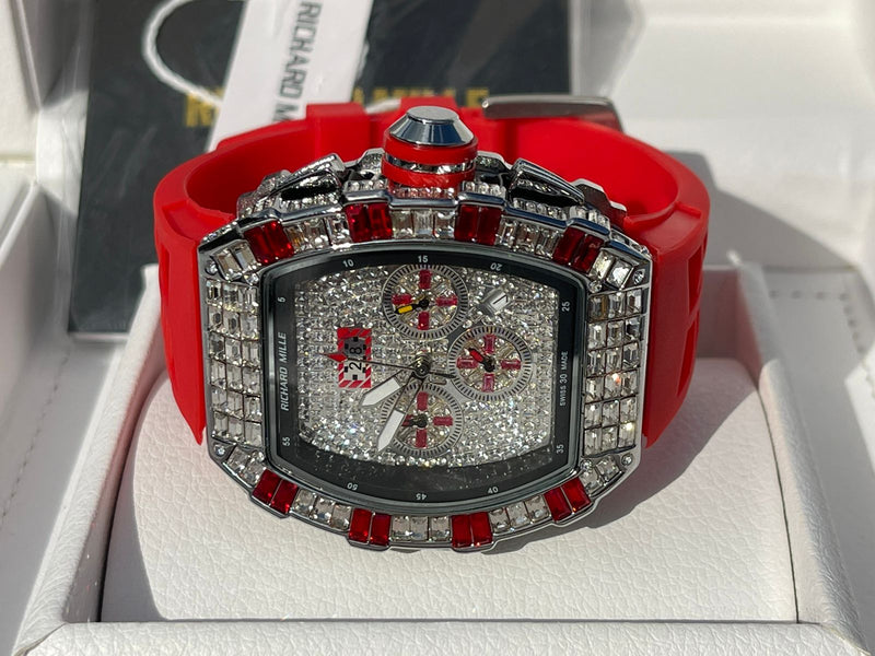 Best Replica  Richard Mille Iced Out  on Red