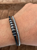 Lauren Bracelet Multi-Strand Silver-Tone Steel and Leather Bracelet