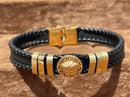 Versace Bracelet Multi-Strand Silver-Tone Steel and Leather Bracelet