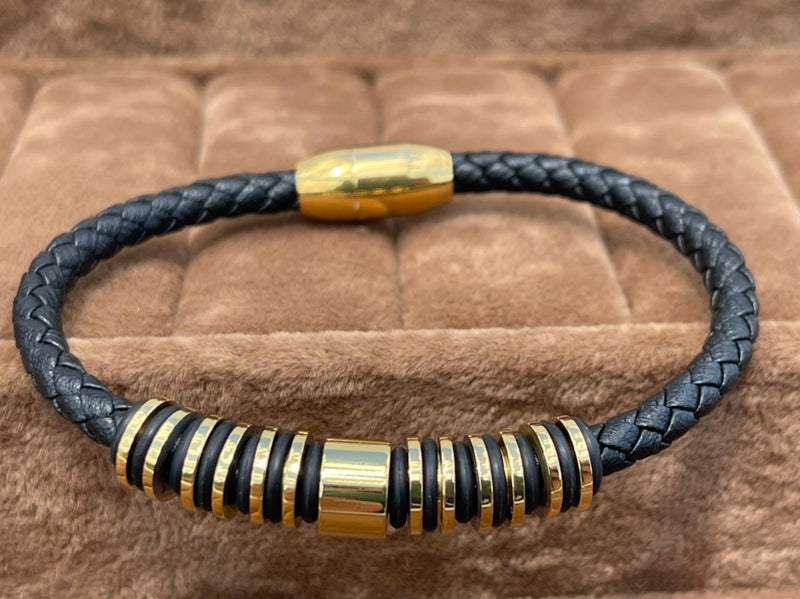 Lauren Bracelet Multi-Strand Silver-Tone Steel and Leather Bracelet