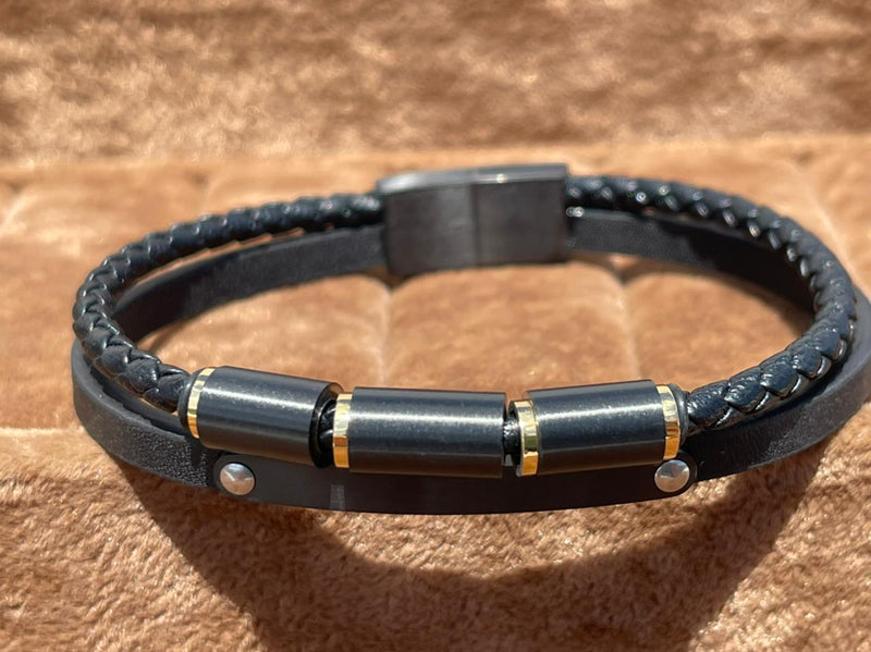 Lauren Bracelet Multi-Strand Silver-Tone Steel and Leather Bracelet