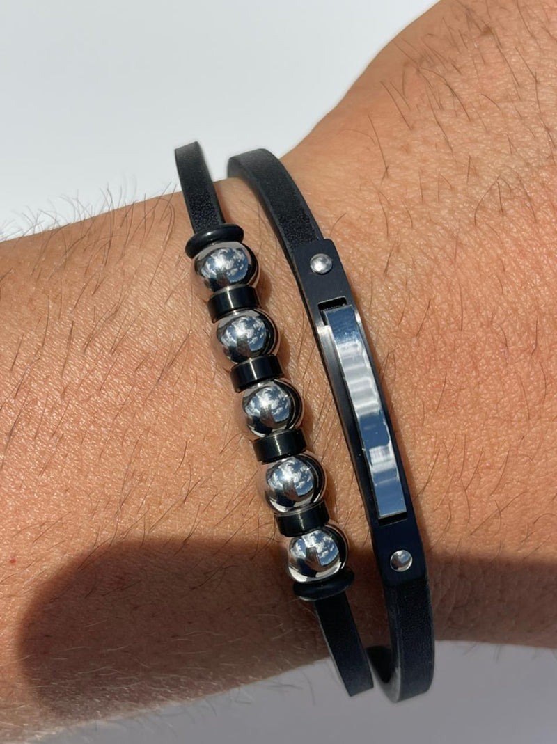 Lauren Bracelet Multi-Strand Silver-Tone Steel and Leather Bracelet