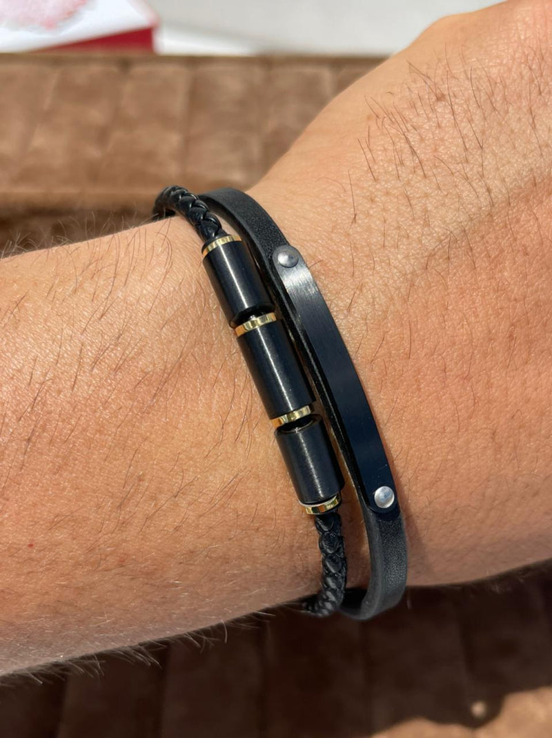 Lauren Bracelet Multi-Strand Silver-Tone Steel and Leather Bracelet