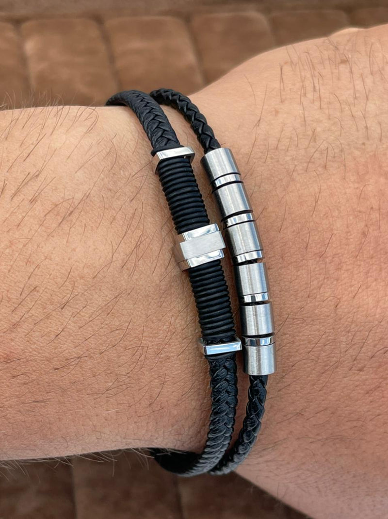 Lauren Bracelet Multi-Strand Silver-Tone Steel and Leather Bracelet