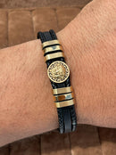 Versace Bracelet Multi-Strand Silver-Tone Steel and Leather Bracelet