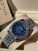 Best Replica Rolex Day date blue dial with diamonds 41 mm Iced Out