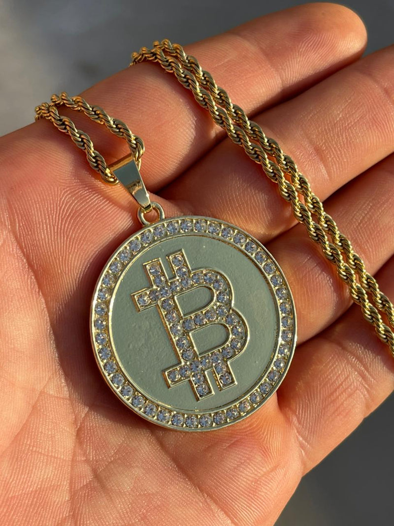 Bitcoin Bling Bling Full bold Gold color Necklaces