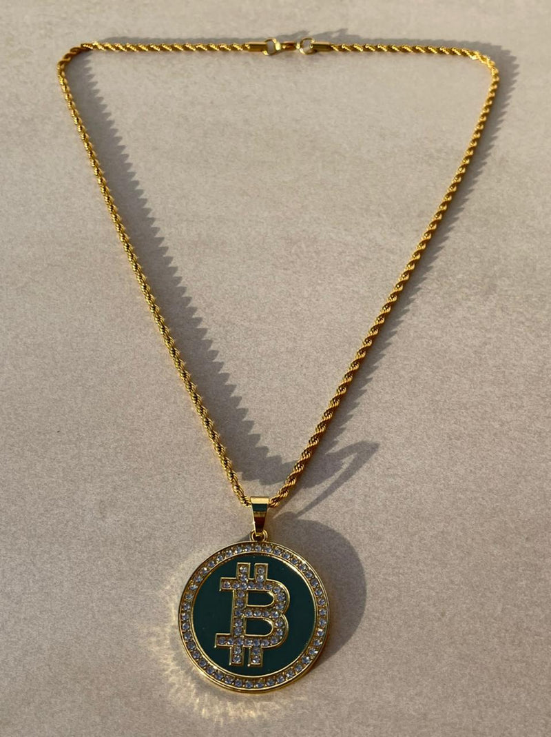 Bitcoin Bling Bling Full bold Gold color Necklaces