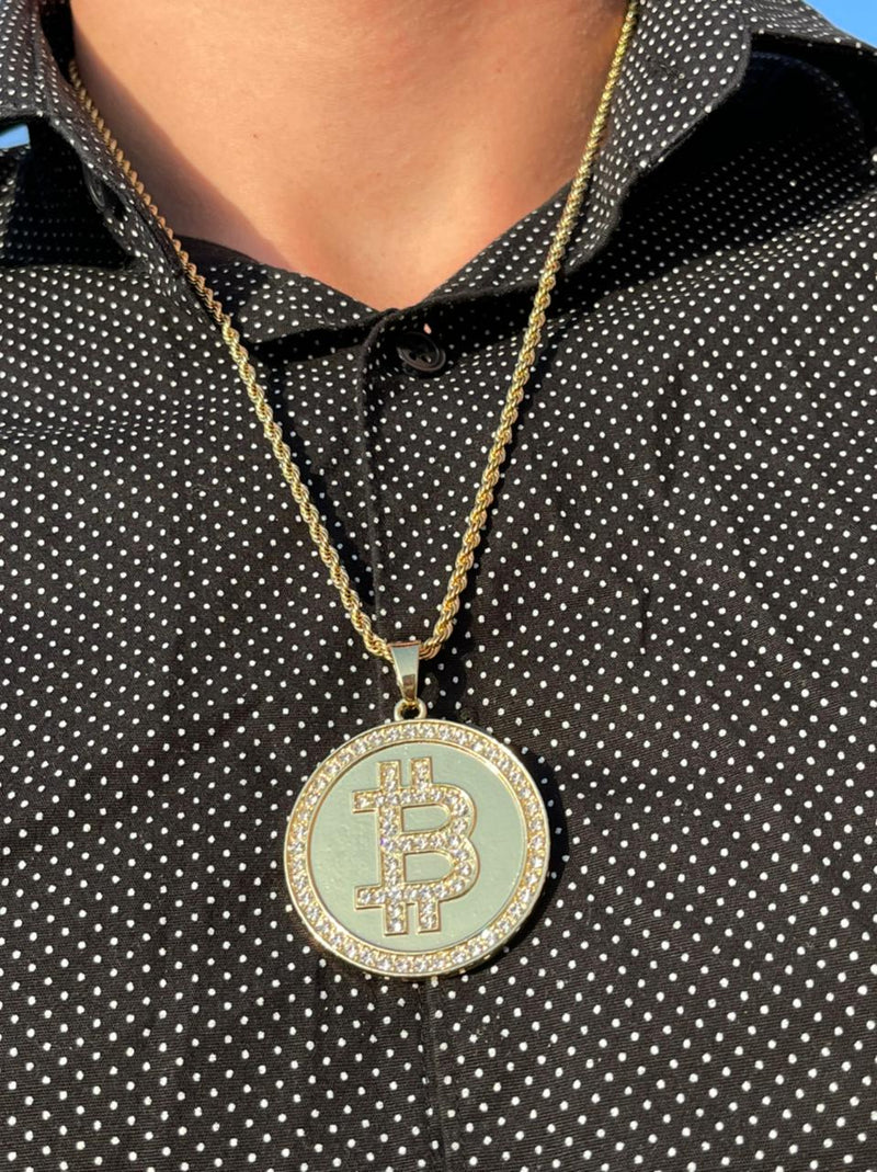 Bitcoin Bling Bling Full bold Gold color Necklaces
