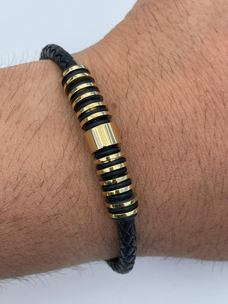 Lauren Bracelet Multi-Strand Silver-Tone Steel and Leather Bracelet