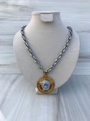 Full Grey Silver colo Necklaces with bi-color medusa (gold&silver)