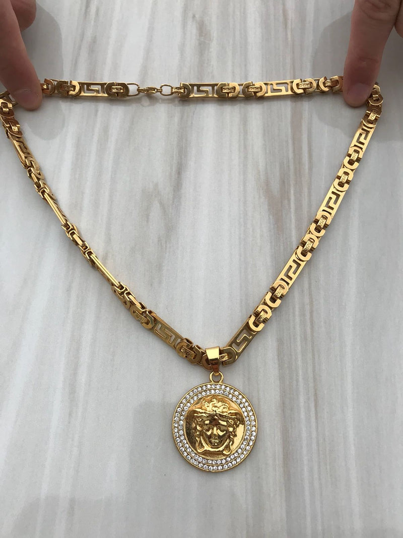 Full Gold color With emerald Medusa Necklaces