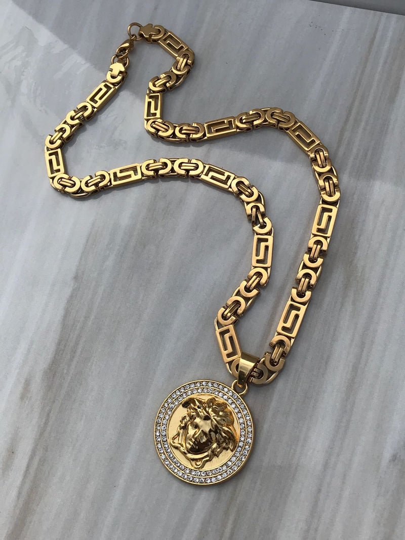 Full Gold color With emerald Medusa Necklaces