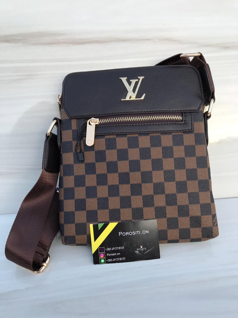 LV brown shoulder bag with merallic LV sign