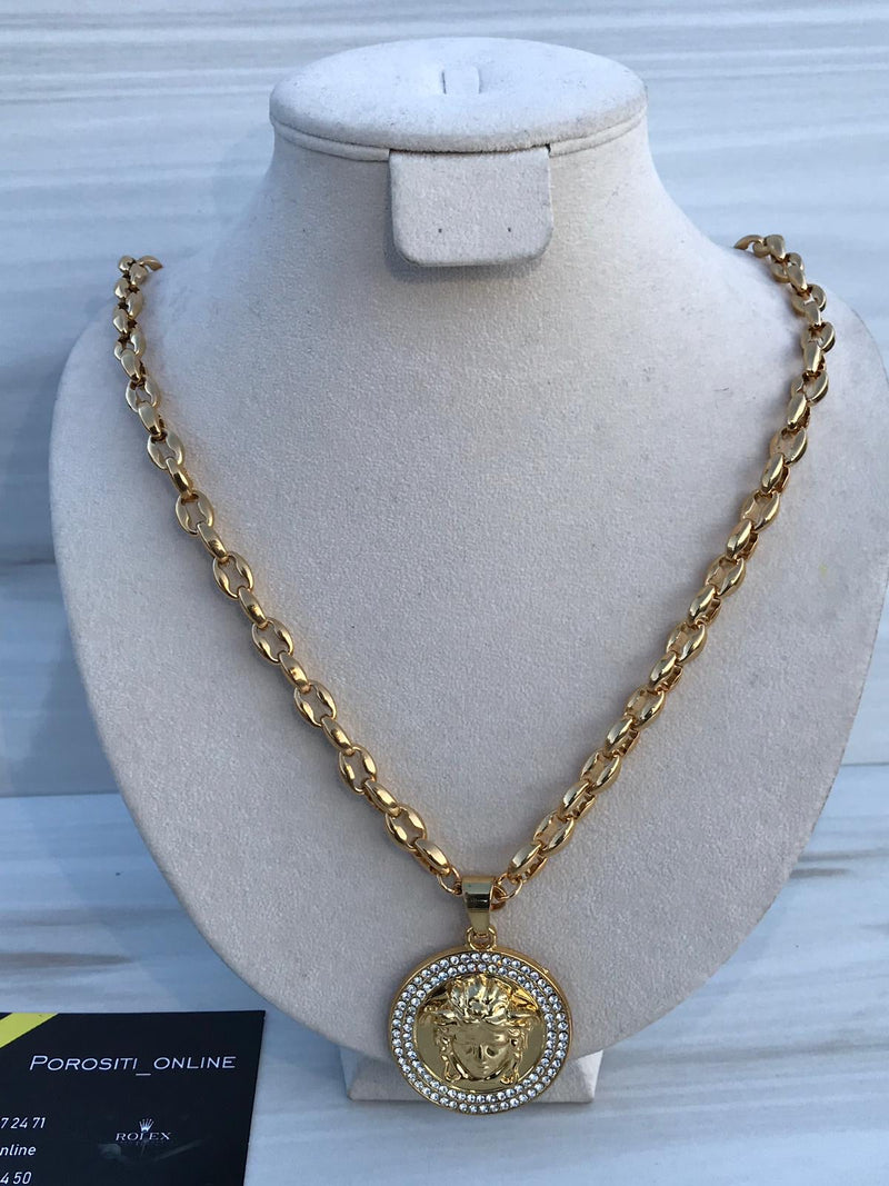 Full Standard Gold color With circle emerald Medusa Necklaces