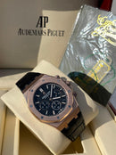 Best Replica Audemars Piguet rose gold case and black Royal Oak black leather