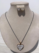 Grey color Necklace with full heart bling bling sign with zircon ears