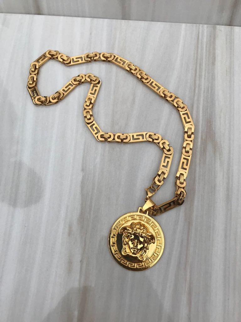 Full Gold color diagonal Medusa Necklaces