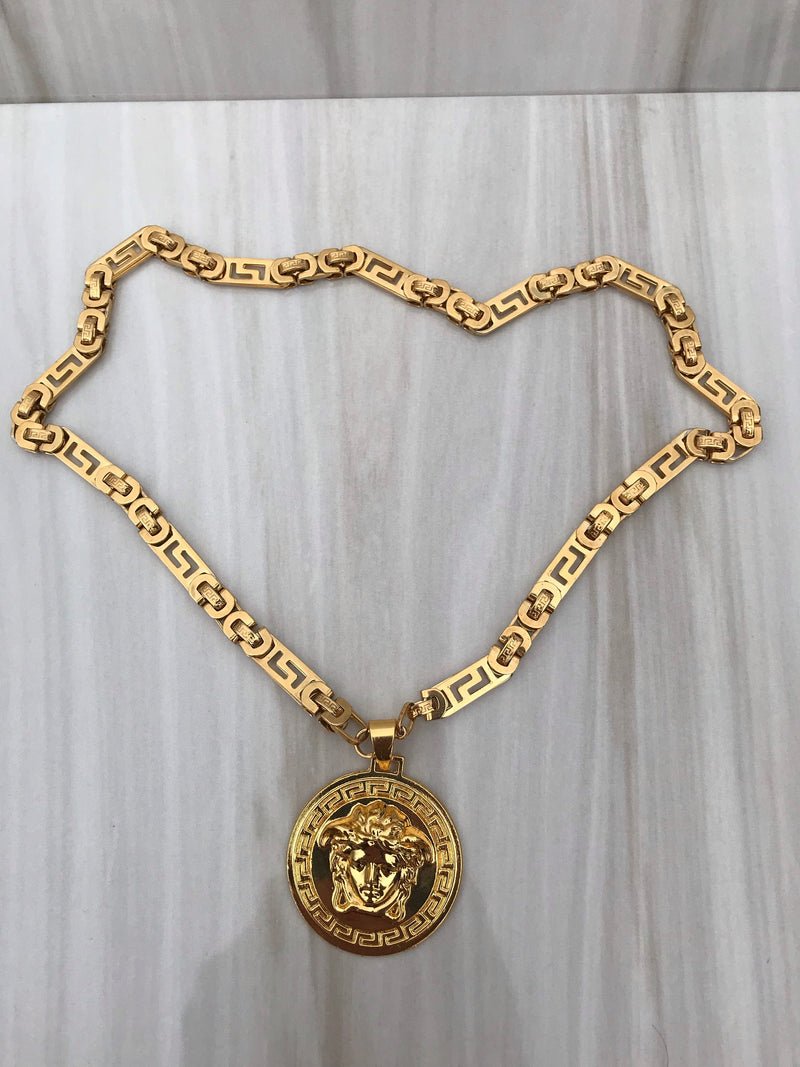 Full Gold color diagonal Medusa Necklaces